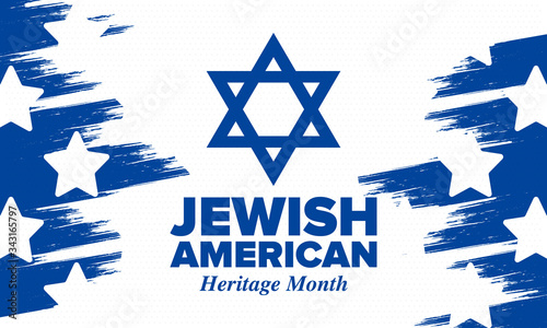 Jewish American Heritage Month. Celebrated annual in May. Jewish American contribution to the history United States. Star of David. Israel symbol. Poster, card, banner and background. Vector