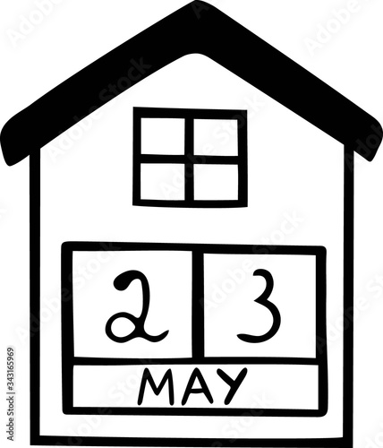 Vector illustration of calendar in the form of a house in doodle style isolated on white background.