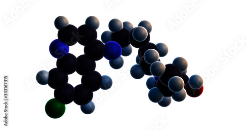 3D rendering of hydroxychloroquine molecule, potential COVID19 (coronavirus, SARS-COV2) treatment. Isolated on transparent background. photo