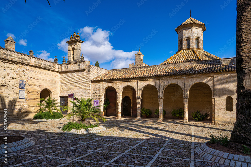 Moorish Alcazar in Jerez de la Frontera, ancient stone fortress, Andalusia Spain