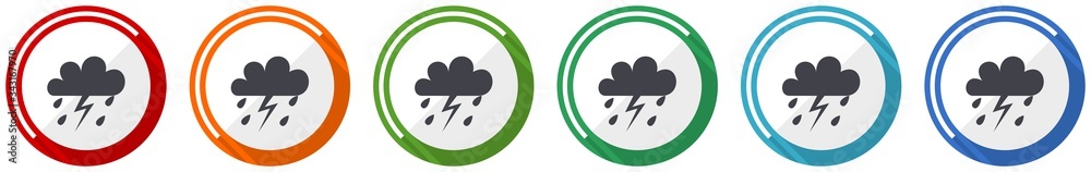 Obraz premium Storm icon set, flat design vector illustration in 6 colors options for webdesign and mobile applications