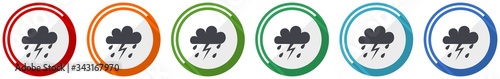 Storm icon set, flat design vector illustration in 6 colors options for webdesign and mobile applications
