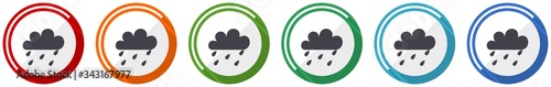 Rain icon set, flat design vector illustration in 6 colors options for webdesign and mobile applications