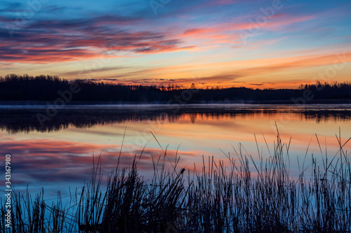 Poranek nad stawami. Stawy Dojlidzkie, Białystok, Podlasie, Polska