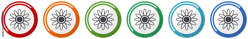 Flower icon set, flat design vector illustration in 6 colors options for webdesign and mobile applications Flower icon set, flat design vector illustration in 6 colors options for webdesign and mobile applications