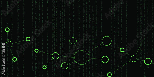 Abstract technology connection polygonal lines banner design. Vector green black matrix background 