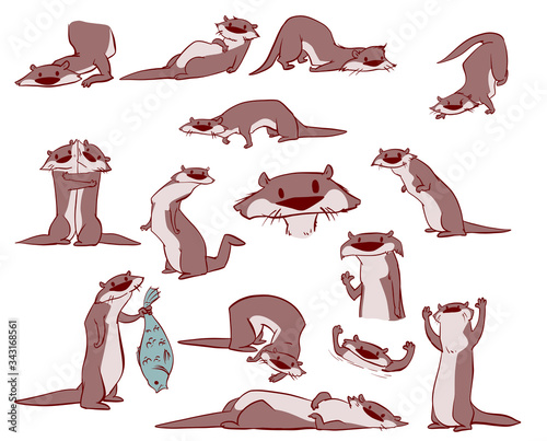 Colorful vector set of otter illustrations photo