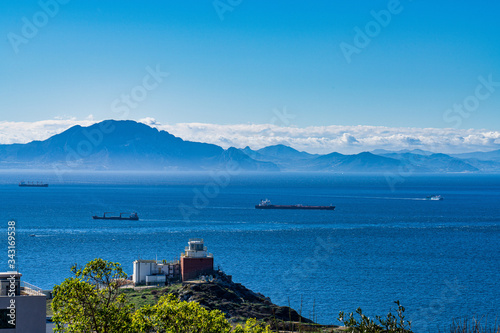 Panoramic view of the port of Gibraltar and the bay of Algeciras full of boats