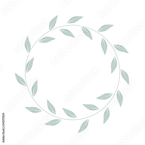 Doodle leaf frame. A circle. Vector illustration isolated on a white background. Freehand style. For design postcards  with place for text.