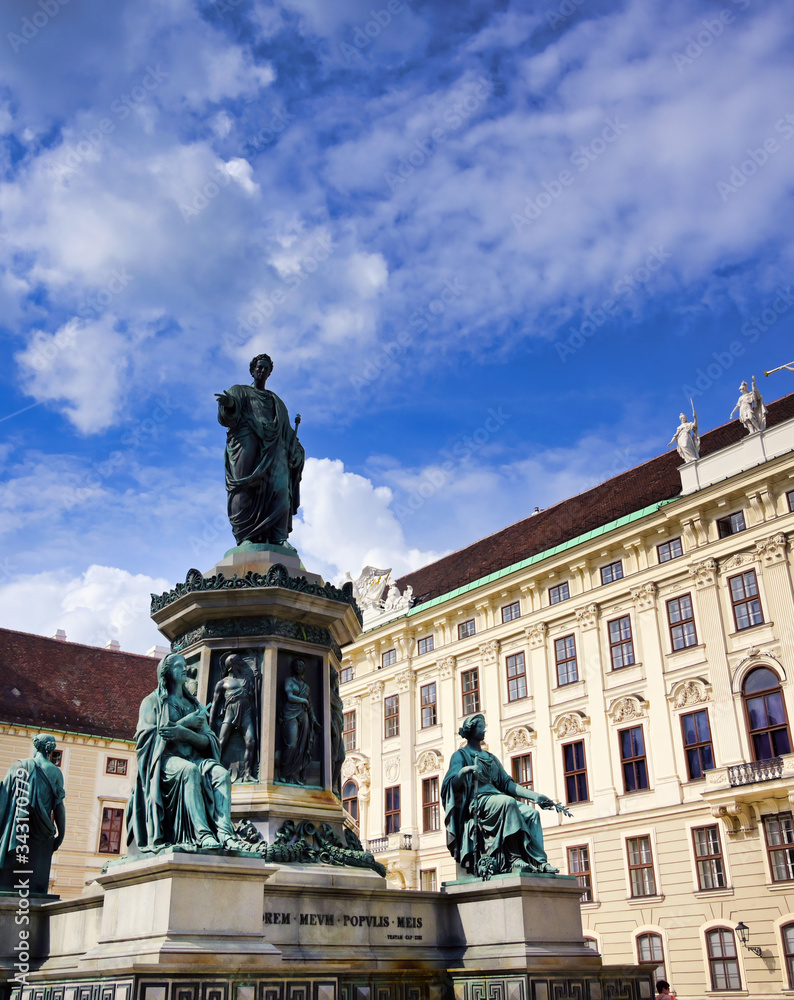 Vienna, Austria - May 19, 2019 - The statue of Emperor Franz I, designed by Pompeo Marchesi in 1846, located in the Hofburg Palace in Vienna, Austria.