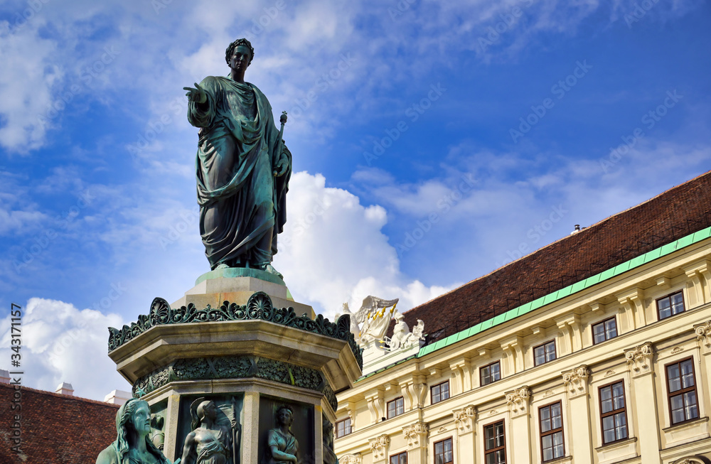 Vienna, Austria - May 19, 2019 - The statue of Emperor Franz I, designed by Pompeo Marchesi in 1846, located in the Hofburg Palace in Vienna, Austria. Vienna, Austria - May 19, 2019 - The statue of Emperor Franz I, designed by Pompeo Marchesi in 1846, located in the Hofburg Palace in Vienna, Austria.
