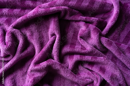 Texture purple velvet fabric close up a
