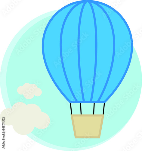 Mongolfiera che vola tra le nuvole. Disegno per baby shower.