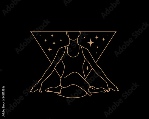 Yoga pose lotos line art gold 