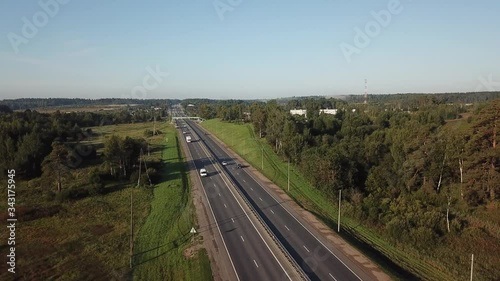 Wallpaper Mural 4K aerial summer morning high quality video footage of busy federal highway connecting Moscow and Yaroslavl in Moscow region of Russia Torontodigital.ca