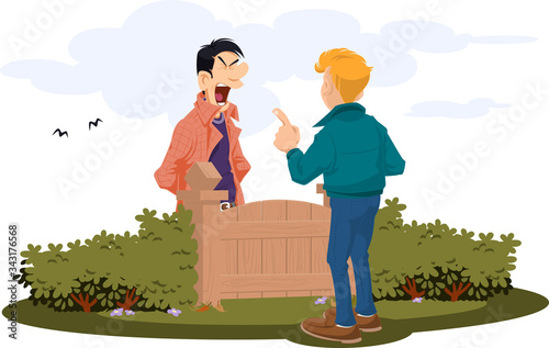 People abuse near gate. Conflict With Neighbors. Funny people.