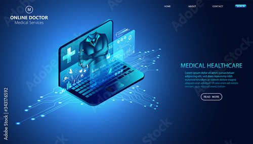 Abstract Online Doctor & Medical Services concept The current health care industry that has access to the internet And the online world Helping people gain access to treatment. Online.