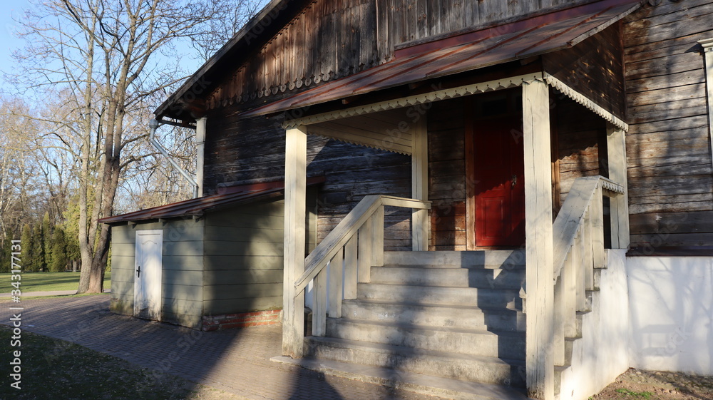 wooden verande entrance in russian style