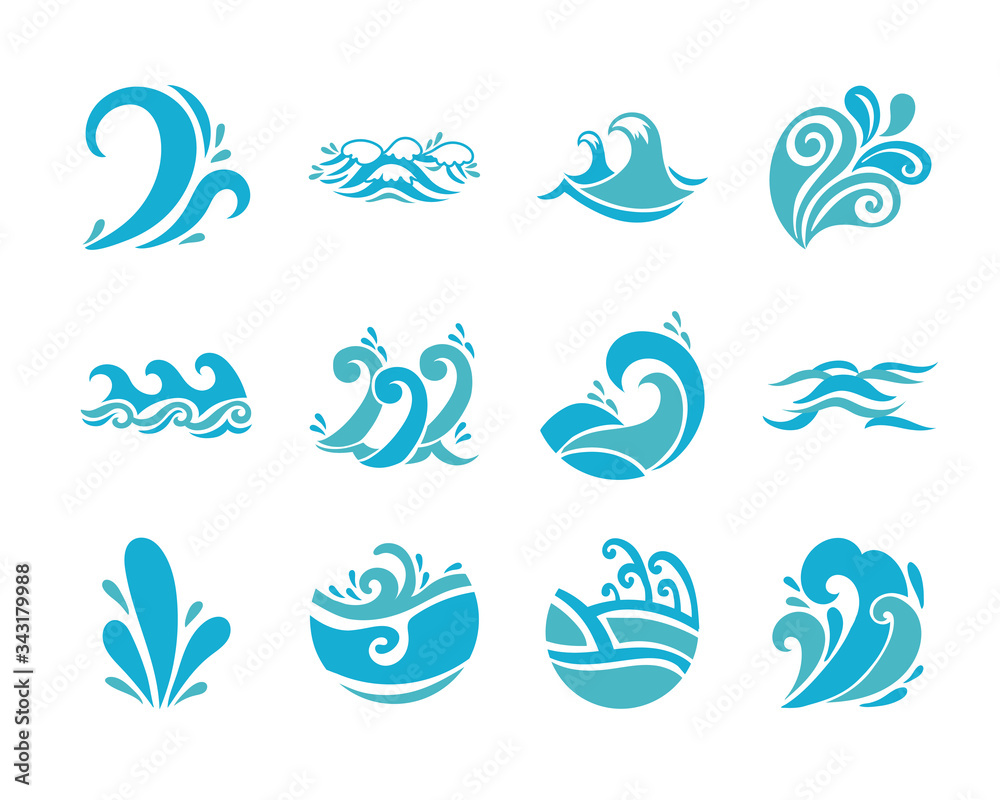 bundle of waves ocean set icons bundle of waves ocean set icons