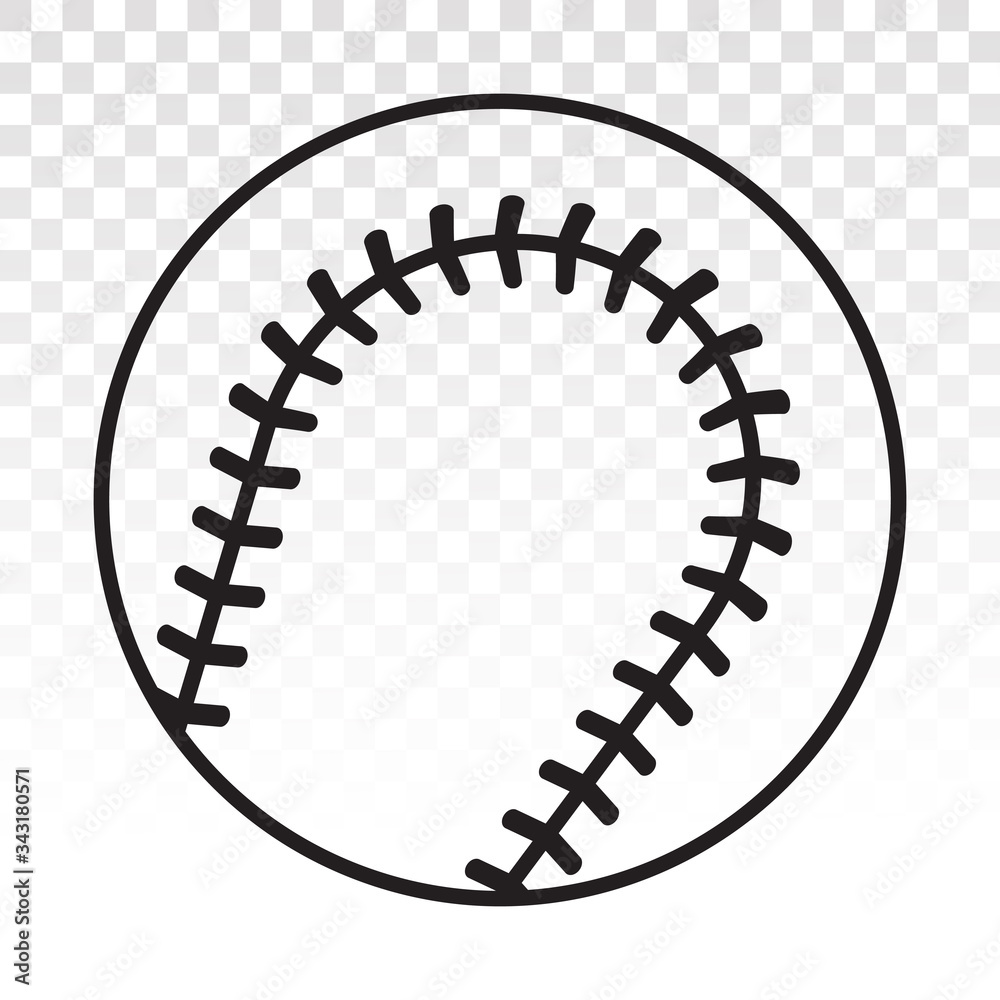 Fototapeta premium Baseball ball vector line art icon for sports apps or website on a transparent background