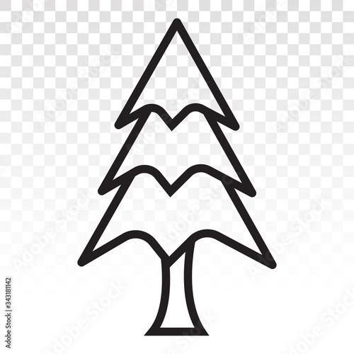 Evergreen conifer / pine tree (pinus) vector line art icon for apps and websites on a transparent background