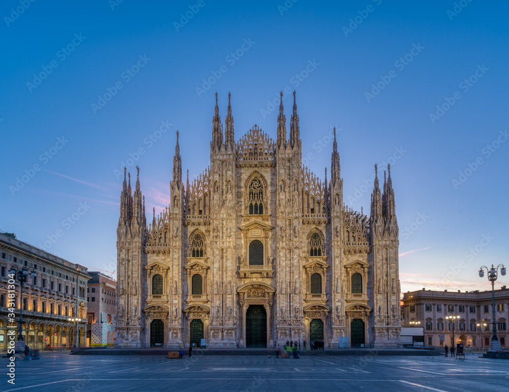 Duomo di Milano church in the early morning before sunrise, Milan Italy