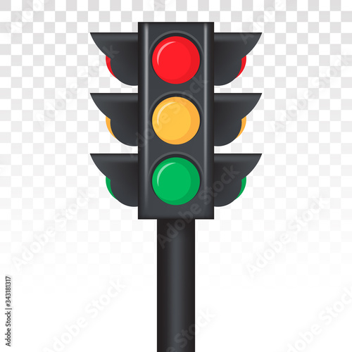 Stoplight / Traffic control light sign vector icon for apps and websites with signal red, yellow and green on a transparent background