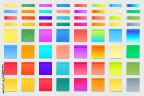 Multicolored music notes isolated on transparent background. Set of color notes. Vector illustration realistic Collection of notes with shadows.