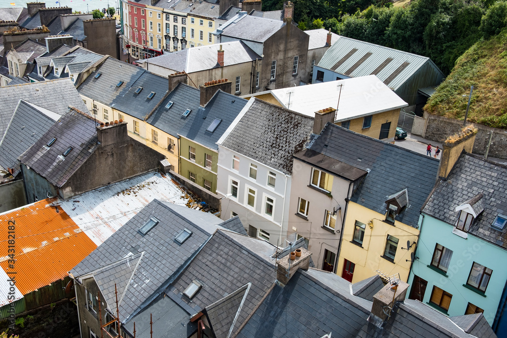 Looking down on the rooftops of homes in Cobh Ireland Looking down on the rooftops of homes in Cobh Ireland