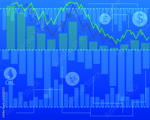 Graph showing economic instability and fluctuations. Vector sketch of economy.