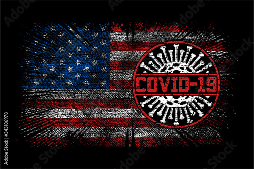 corona virus/covid-19 with usa flag distressed vector design.