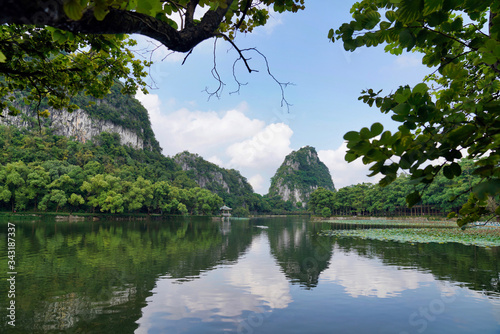 Seven Stars Cave Scenic Park in Zhaoqing City of Guangdong Province centers around the Star Lake and the Seven Peaks