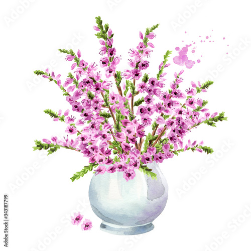 Vase with Purple heather flowers, symbol of good luck