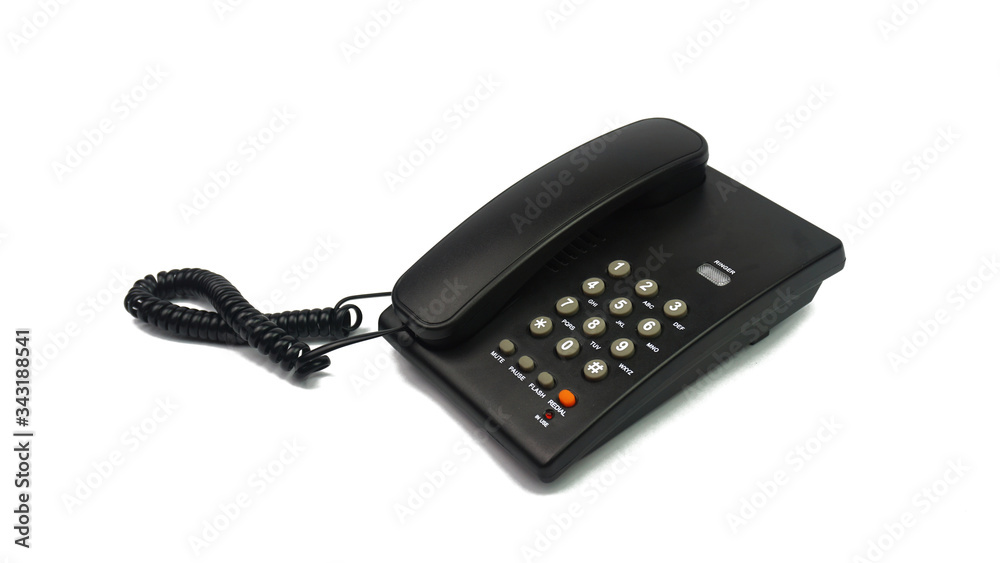 isolated black home fixed line telephone on white background isolated black home fixed line telephone on white background