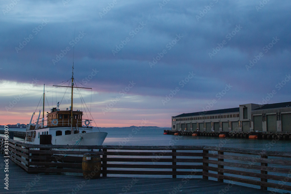 View on sail boats and ships in San Francisco bay and Pier 39