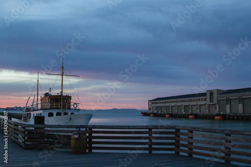 View on sail boats and ships in San Francisco bay and Pier 39