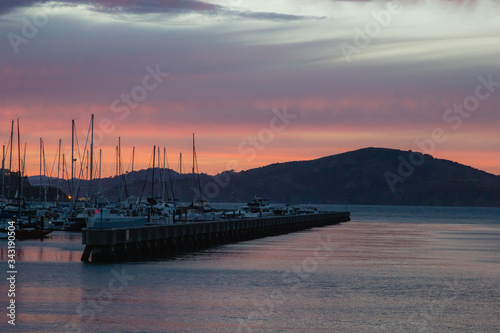 View on sail boats and ships in San Francisco bay and Pier 39