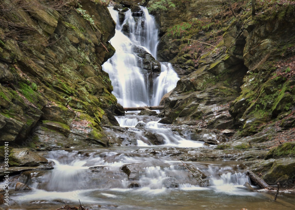 Cascading waterfall. Cascades of North Adams MA. Early Spring 2020.
