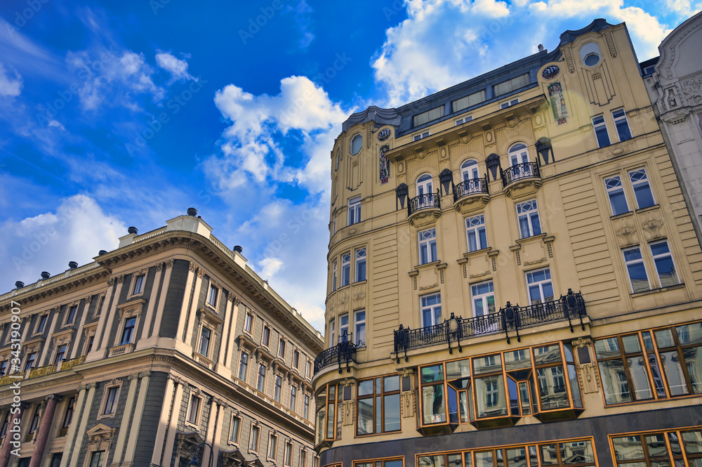 Architecture along the streets of Vienna, Austria on a sunny day.
