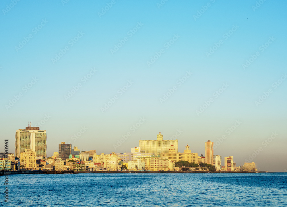 El Malecon, Centro Habana and Vedado at sunrise, Havana, La Habana Province, Cuba