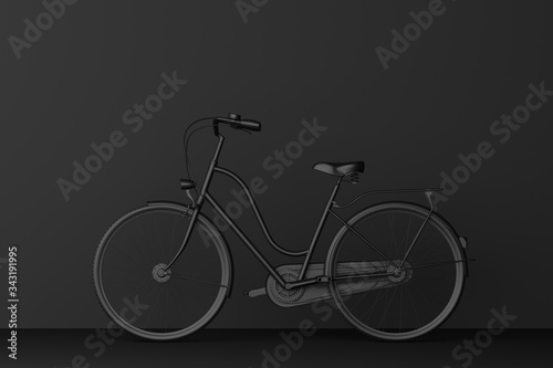 black bicycle in dark room.  minimal style concept. 3D rendering.