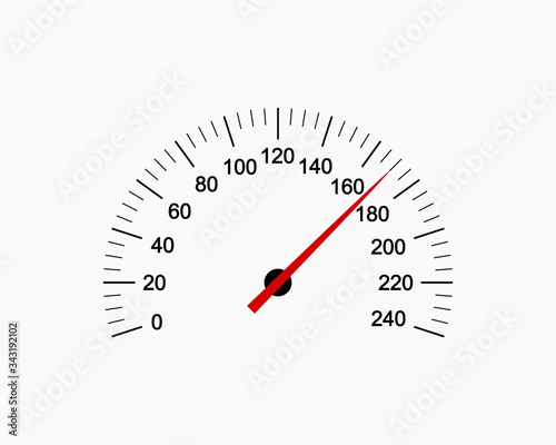 Vector illustration of car speedometer icon on light background background.