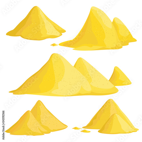 Pile of sand vector cartoon set icon. Vector illustration sandy mound on white background. Isolated cartoon set icon pile of sand.