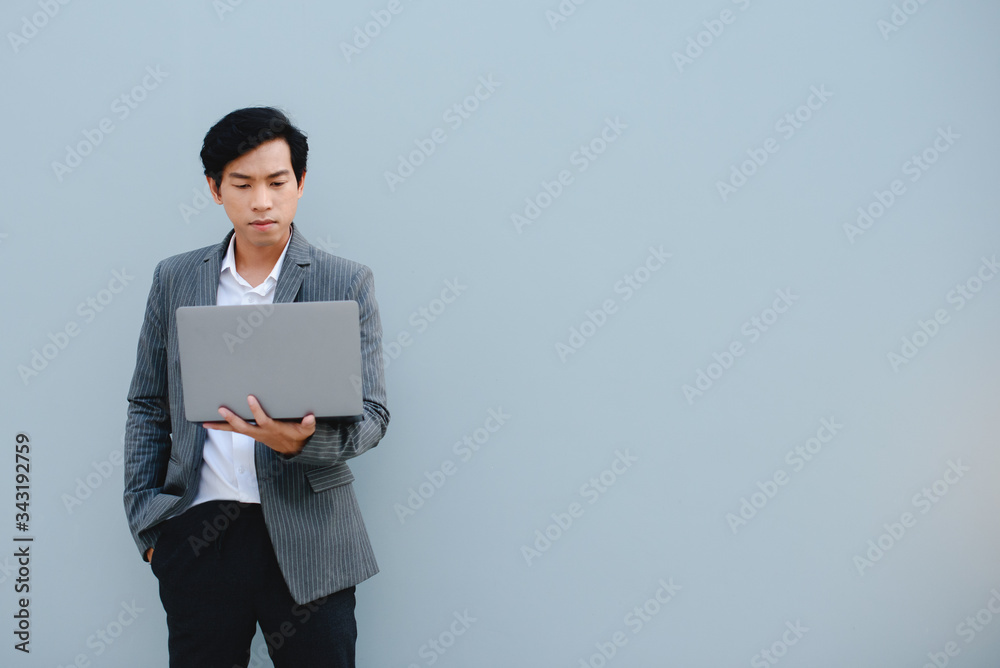 Asia Men Business Working any where Gray Background Asia Men Business Working any where Gray Background
