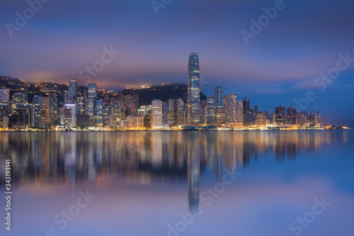 View of Financial district of Hong Kong in overcast day in monsoon morning