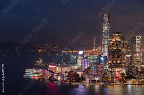 View of Financial district of Hong Kong in overcast day in monsoon morning