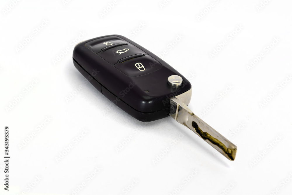 Car key fob isolate on white background close-up. Car key fob isolate on white background close-up.