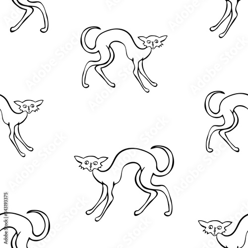Seamless pattern of outlines cartoon domestic cats