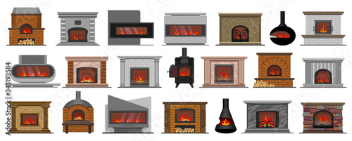 Fireplace isolated cartoon set icon. Vector illustration house hearth on white background. Vector cartoon set icon fireplace .