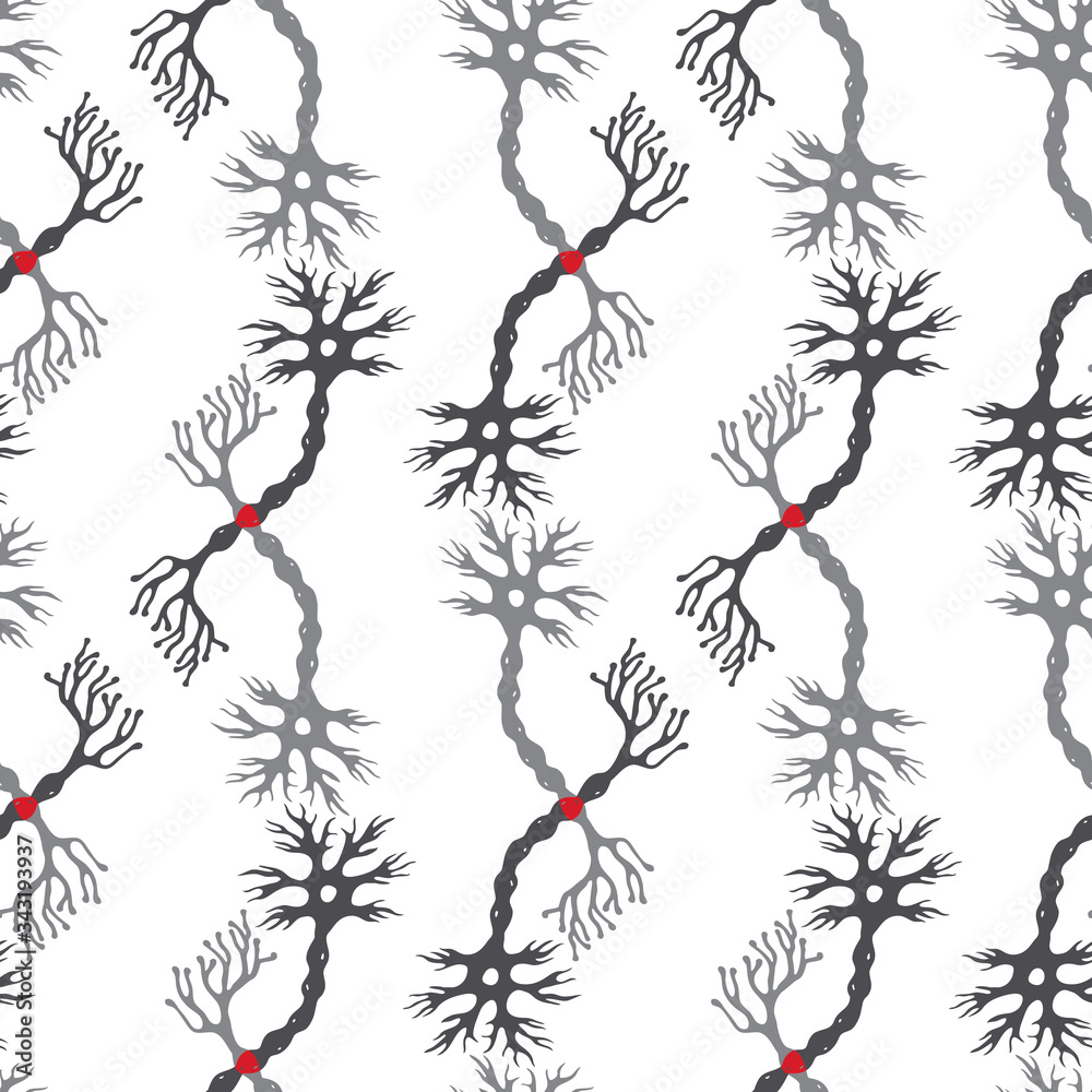 Seamless vector pattern of silhouettes cells neurons